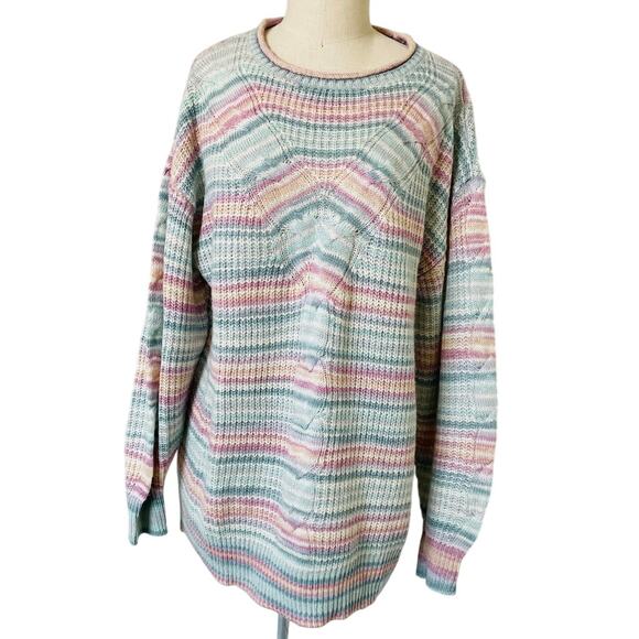 Pastel Striped Cable Knit Sweater - Picture 1 of 8